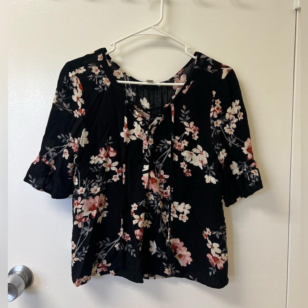 Flowery Black Blouse